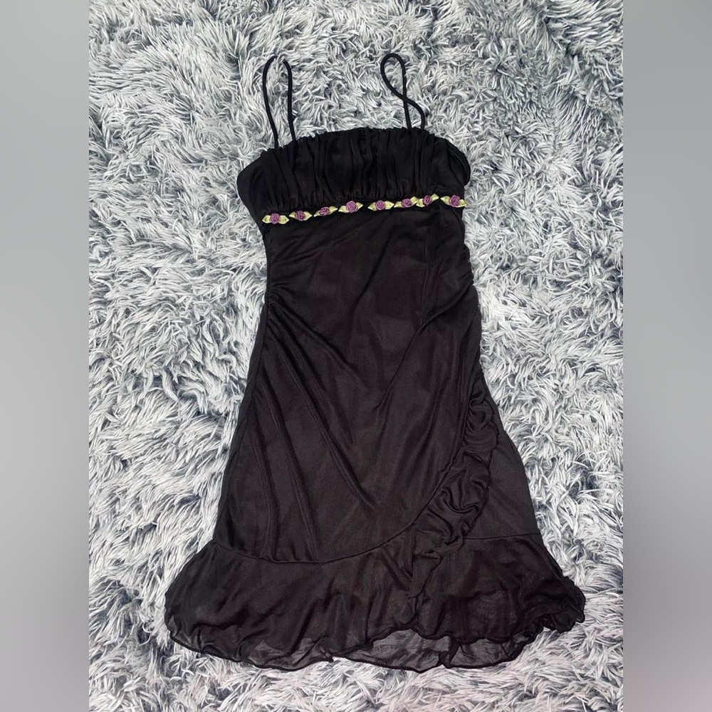 Dollskill Delia’s Black mesh ruffle slip dress